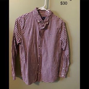 Vineyard Vines maroon and white check, youth large button down.